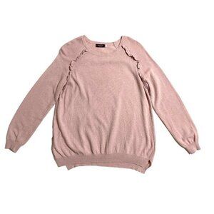 Ilenia M. Pink Wool Cashmere Crew Neck Sweater Pullover Ruffle SZ M